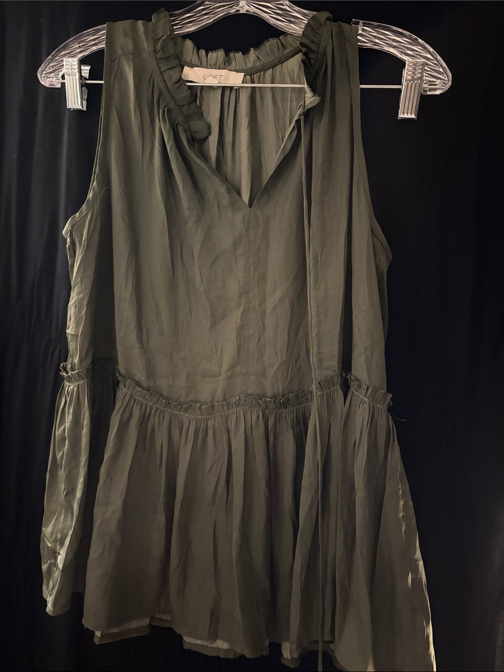LOFT Olive Green Ruffled Sleeveless Tank- size medium